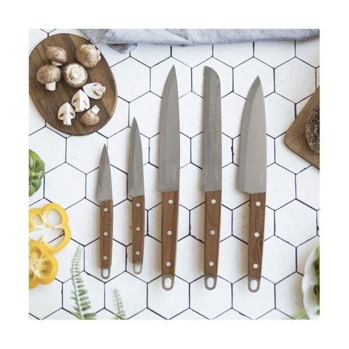 Set 5 Pièces De Couteaux Acier Inox, Manches En Hêtre - Complet Cuisine