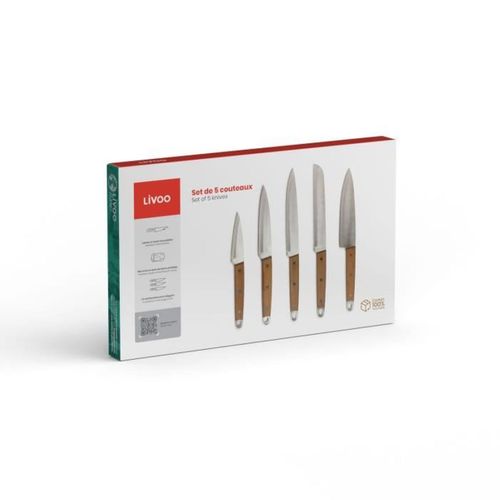 Set 5 Pièces De Couteaux Acier Inox, Manches En Hêtre - Complet Cuisine