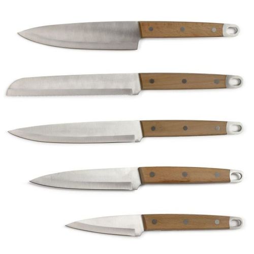 Set 5 Pièces De Couteaux Acier Inox, Manches En Hêtre - Complet Cuisine