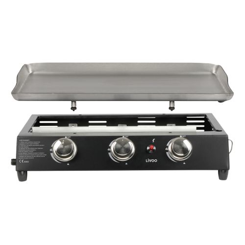 Plancha Gaz En Acier Inoxydable, 3 Brûleurs Inox, Gaz Propane - DOC249 noir