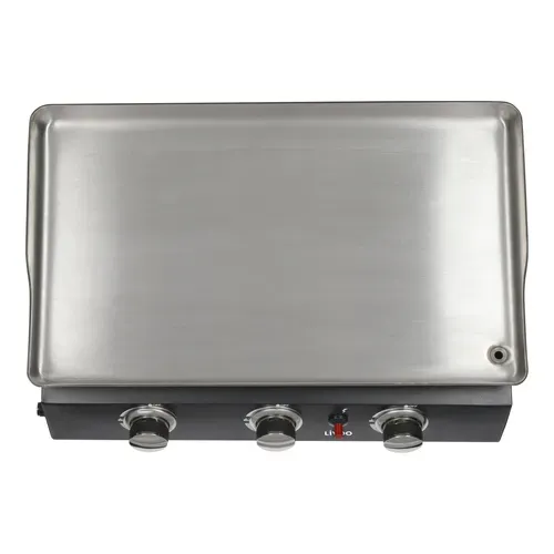 Plancha Gaz En Acier Inoxydable, 3 Brûleurs Inox, Gaz Propane - DOC249 noir