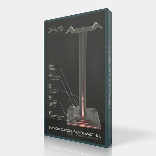 Support Casque Gamer Tea284 Avec Hub 2 Ports - LED Rgb 10 Modes - Entrée Casque Jack 3,5 Mm