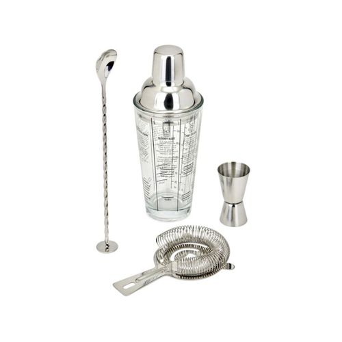 Set à Cocktails Gs156 - Shaker Verre 400 Ml Et 3 Accessoires Inox