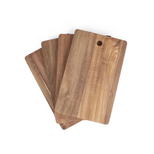 Set De 4 Planches à Découper En Acacia 22 X 14 Cm Avec Support Métallique