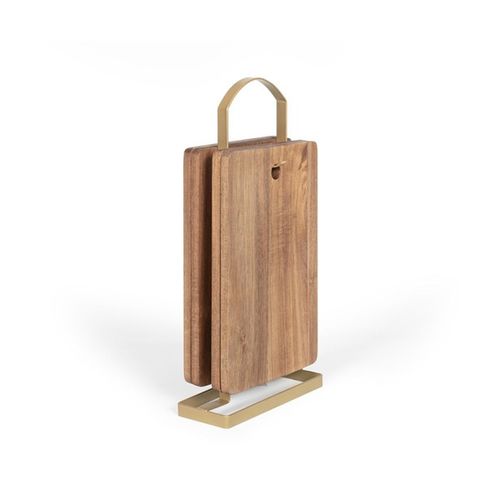 Set De 4 Planches à Découper En Acacia 22 X 14 Cm Avec Support Métallique