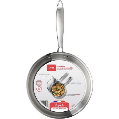Casserole Triply 20 Cm - Acier Inox 18/10 + Aluminium, Compatible Induction