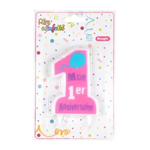 Bougie "mon Premier Anniversaire" 9cm Rose