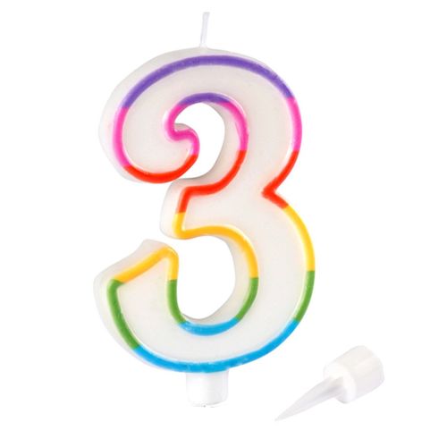 Bougie D'anniversaire "chiffre 3" 10cm Multicolore
