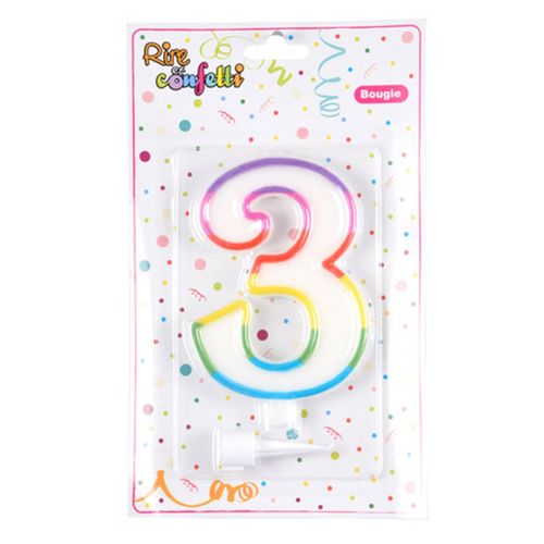 Bougie D'anniversaire "chiffre 3" 10cm Multicolore