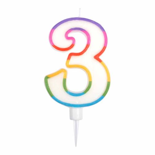 Bougie D'anniversaire "chiffre 3" 10cm Multicolore