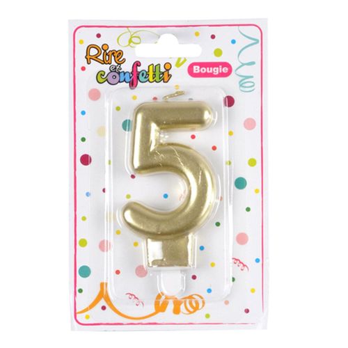 Bougie D'anniversaire "chiffre 5" 7cm Doré
