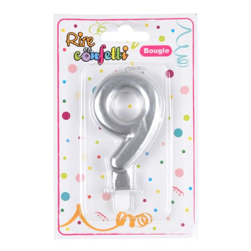 Bougie D'anniversaire "chiffre 9" 7cm Argent