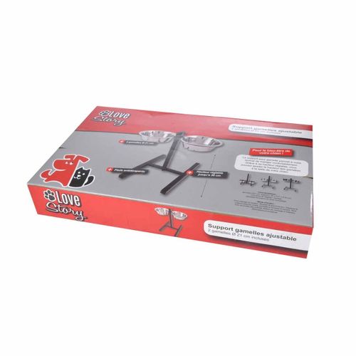 Lot De 2 Gamelles Pour Chien "réglable" 46cm Argent