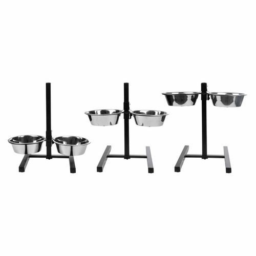 Lot De 2 Gamelles Pour Chien "réglable" 46cm Argent