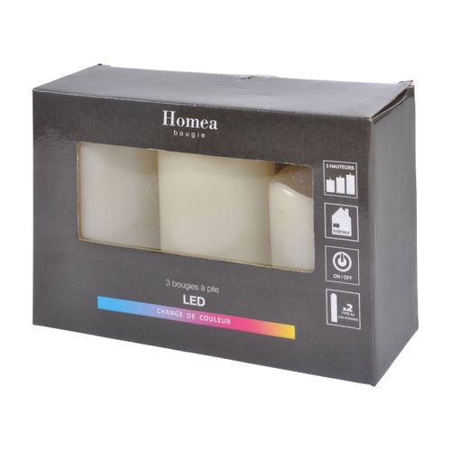 Lot De 3 Bougies Variation De Couleur "led" 15cm Ivoire
