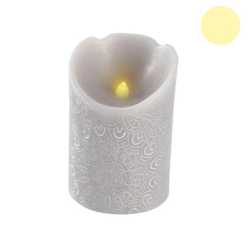 Bougie Pilier LED "mandala" 11cm Gris Clair