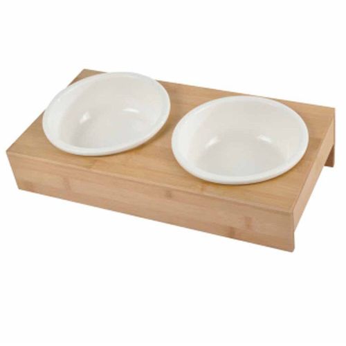 Lot De 2 Gamelles Chien et Chat "bambou" 37cm Blanc
