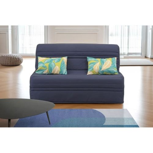 Banquette BZ - 2 Places - Bleu Marine - Coussins Jungle - Couchage 140 X 190 X 9 Cm - Joe