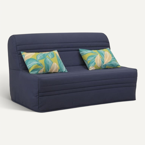Banquette BZ - 2 Places - Bleu Marine - Coussins Jungle - Couchage 140 X 190 X 9 Cm - Joe
