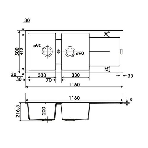 Evier granit 2 bacs TAM TAM 116 x 50 cm blanc vue d'ambiance 1