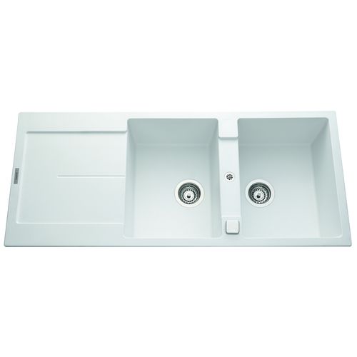Evier granit 2 bacs TAM TAM 116 x 50 cm blanc vue de face