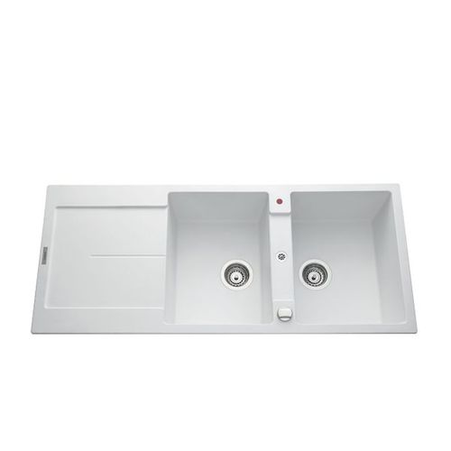 Evier granit 2 bacs TAM TAM 116 x 50 cm blanc vue 3/4