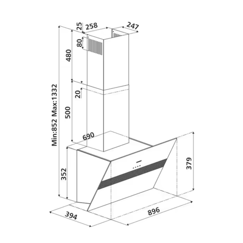 Hotte Cuisine Verticale Silverline Art Verre Blanc 90 Cm