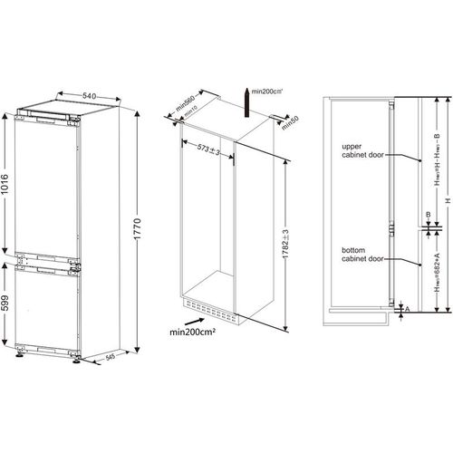 Cbnf177bi - Réfrigérateur Combiné Intégrable 236 L, No-frost, éclairage LED, Classe D