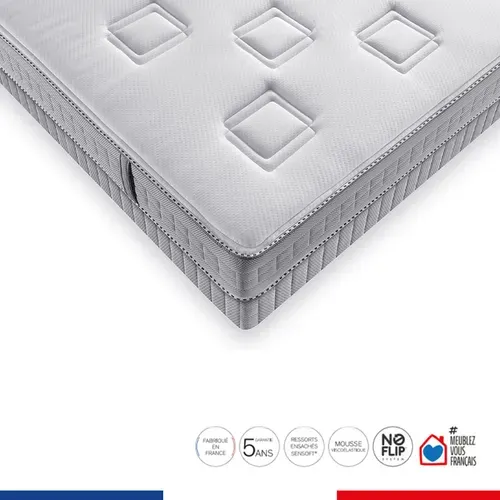 Ensemble Challenge 160x200 Matelas H24 Ressort Ensachés, Très Ferme, Sommier