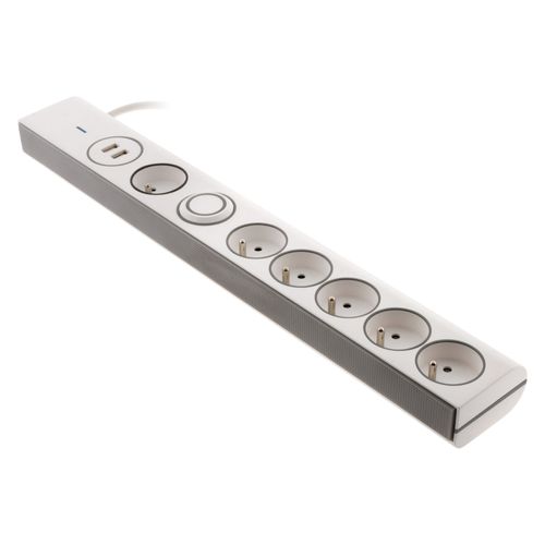 Multiprise Parafoudre 6 Prises 16a + 2 USB - Blanc - Thomson