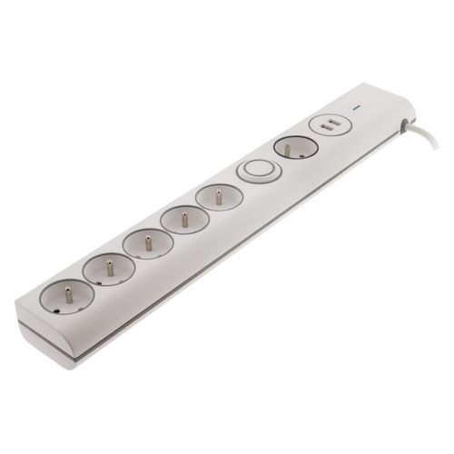 Multiprise Parafoudre 6 Prises 16a + 2 USB - Blanc - Thomson