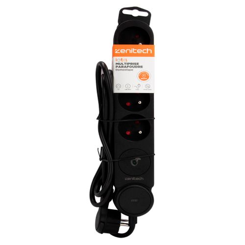 Multiprise Parafoudre Iota 4x16a + Interrupteur - Noir - Zenitech