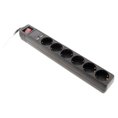 Multiprise Schuko 6x16a + 2 USB-a - Noir - Zenitech