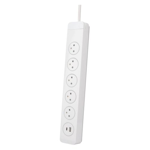Multiprise Parafoudre 5 Prises 2p+t 16a + 2 USB - Easy Eject - Mantéa - Otio