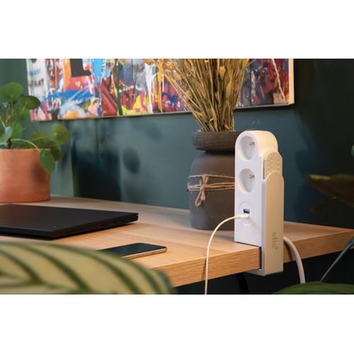 Bloc Multiprise Gekko Clipsable - 2 Prises + 2 Ports USB - Blanc - Otio