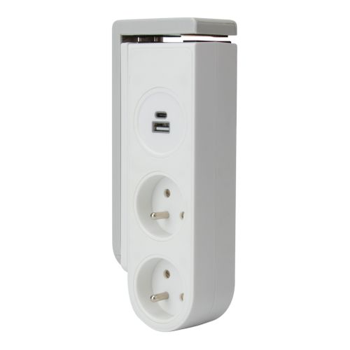 Bloc Multiprise Gekko Clipsable - 2 Prises + 2 Ports USB - Blanc - Otio