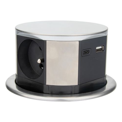 Bloc Multiprise Encastrable 3 Prises 16a 2p+t Et 2 USB - Alu - Otio
