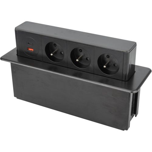 Bloc Multiprise Encastrable 3x16a 2p+t + 2 Ports USB - Noir - Otio
