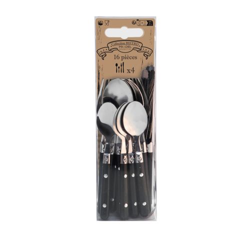 Couverts 4 Personnes Saxo Noir - 16 Pièces Acier Inox 18/0 | Service Table Bistro Quotidien