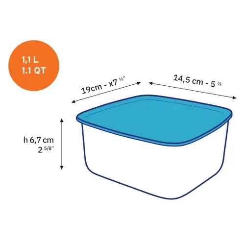 Freshbox - Boite De Conservation Rectangulaire Couvercle Bleu 1,1l