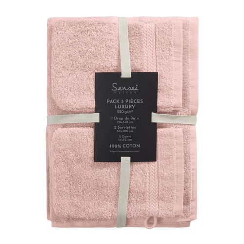 Ensemble De Bain 5 Pièces (1 Drap De Bain + 2 Serviettes De Toilette + 2 Gants) Poudre Luxury