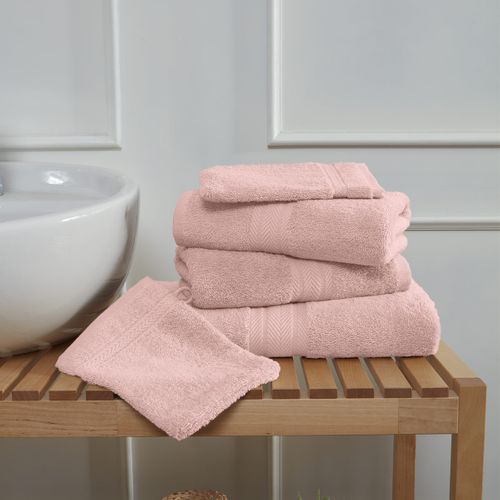 Ensemble De Bain 5 Pièces (1 Drap De Bain + 2 Serviettes De Toilette + 2 Gants) Poudre Luxury