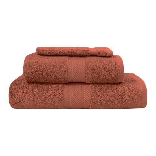 Ensemble De Bain 3 Pièces (1 Drap De Bain + 1 Serviette De Toilette + 1 Gant)   Terracota Luxury