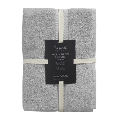 Ensemble De Bain 4 Pièces (2 Draps De Bain + 2 Serviettes De Toilette)   Gris Perle Luxury