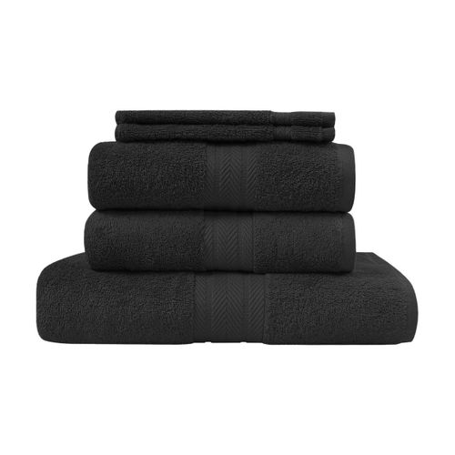 Ensemble De Bain 5 Pièces (1 Drap De Bain + 2 Serviettes De Toilette + 2 Gants) Noir Luxury