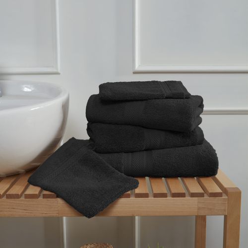 Ensemble De Bain 5 Pièces (1 Drap De Bain + 2 Serviettes De Toilette + 2 Gants) Noir Luxury