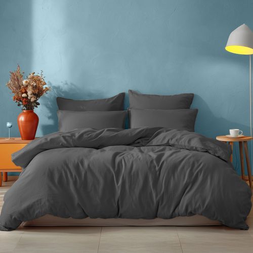 Lot De 2 Taies D'oreiller En Coton  65x65 Cm Anthracite Studio