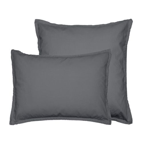Lot De 2 Taies D'oreiller En Coton  65x65 Cm Anthracite Studio
