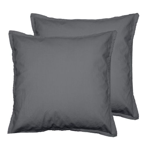 Lot De 2 Taies D'oreiller En Coton  65x65 Cm Anthracite Studio