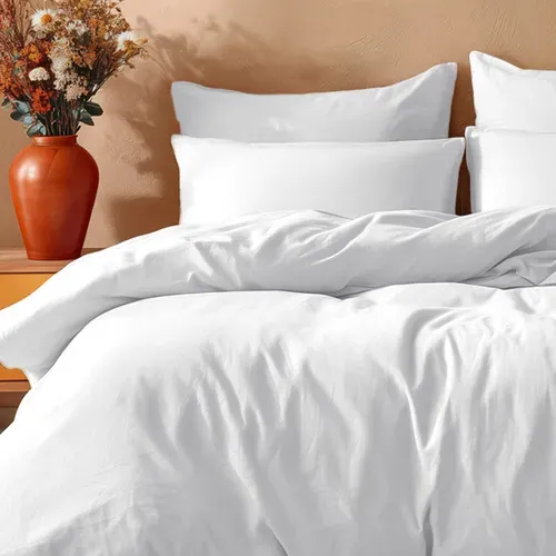 Parure Housse De Couette 260x240 Cm Avec 2 Taies 65x65 Cm En Coton Blanc Studio